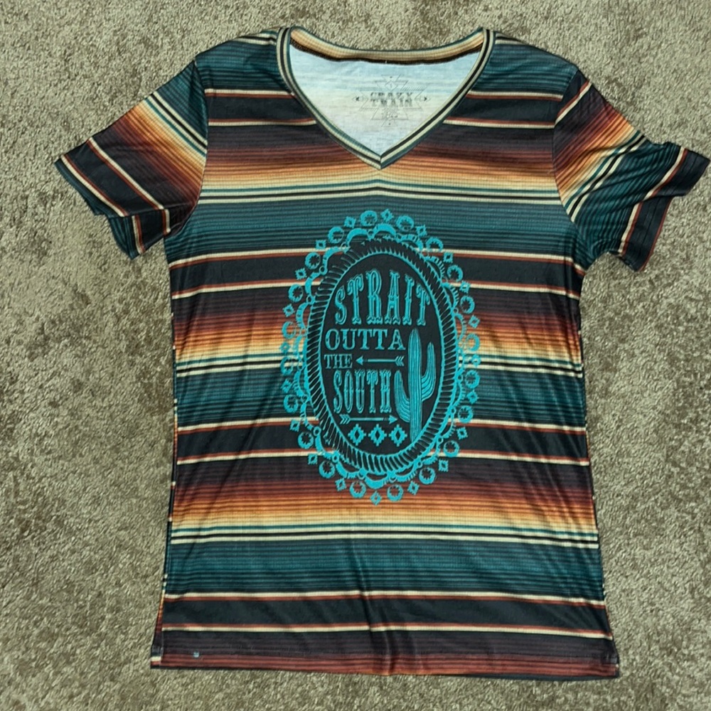 Crazy Train “Straight Outta The South” V-Neck Tee -Size Small